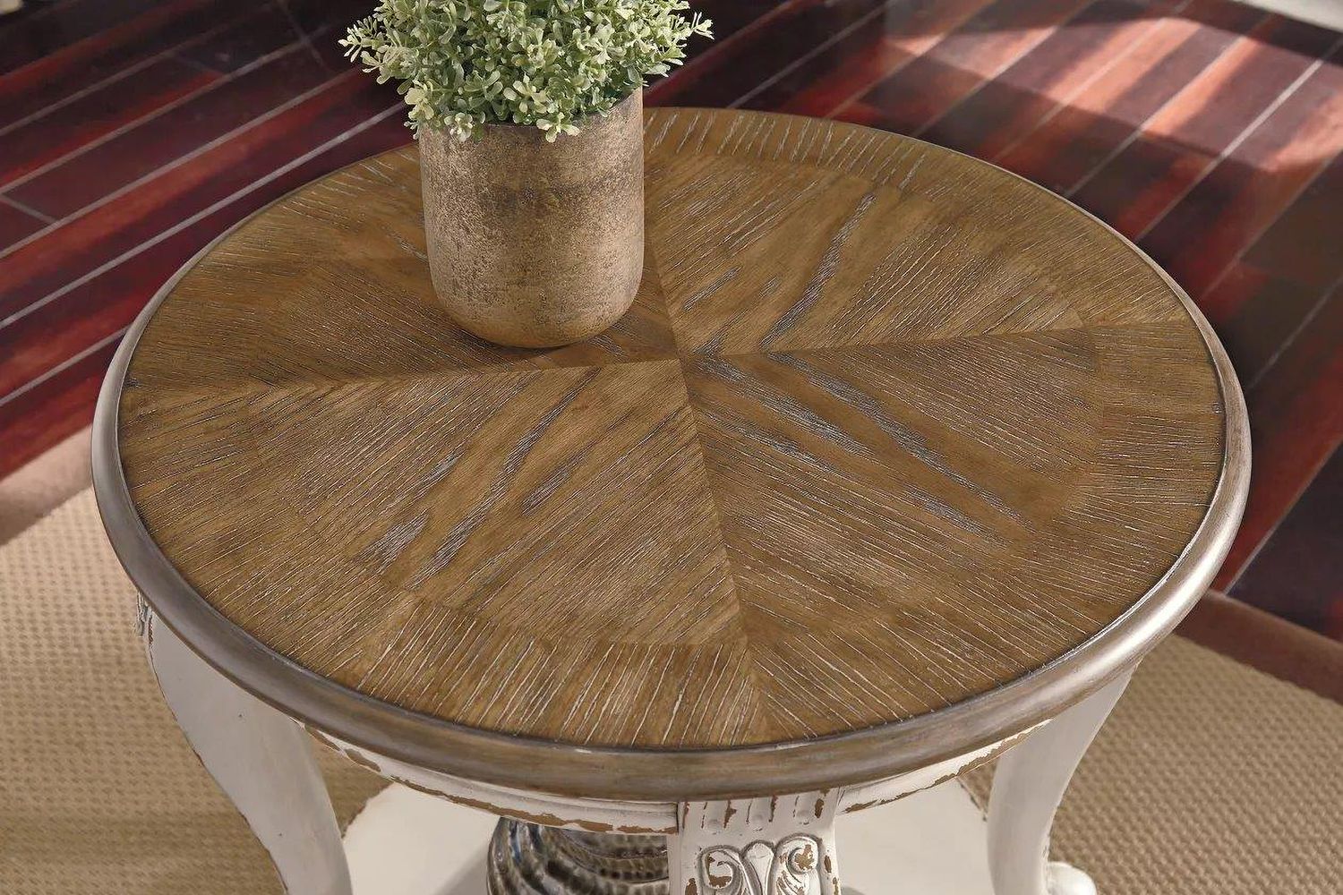 Realyn White and Brown Round End Table T7436