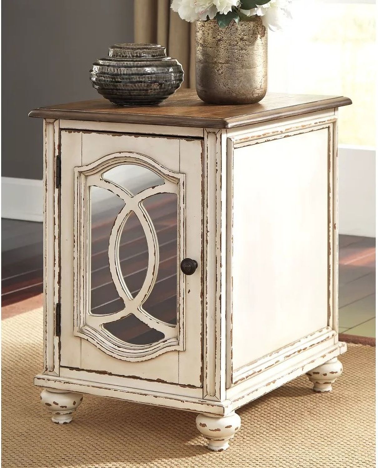 Realyn White and Brown Chair Side End Table T7437