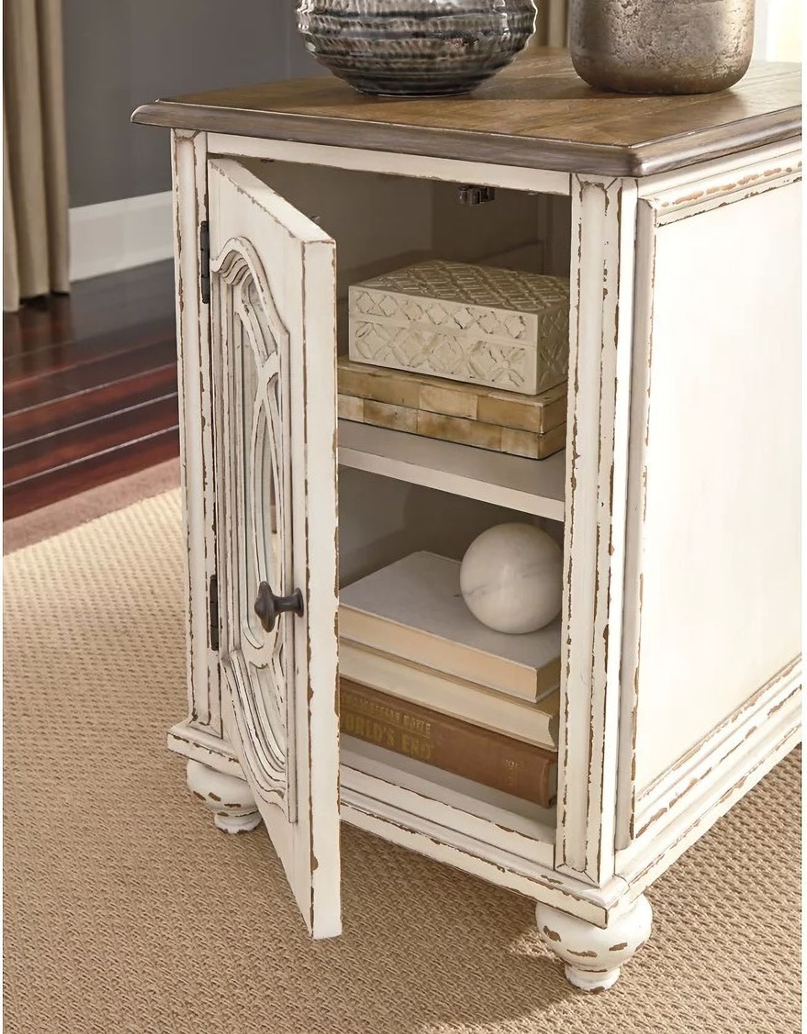 Realyn White and Brown Chair Side End Table T7437