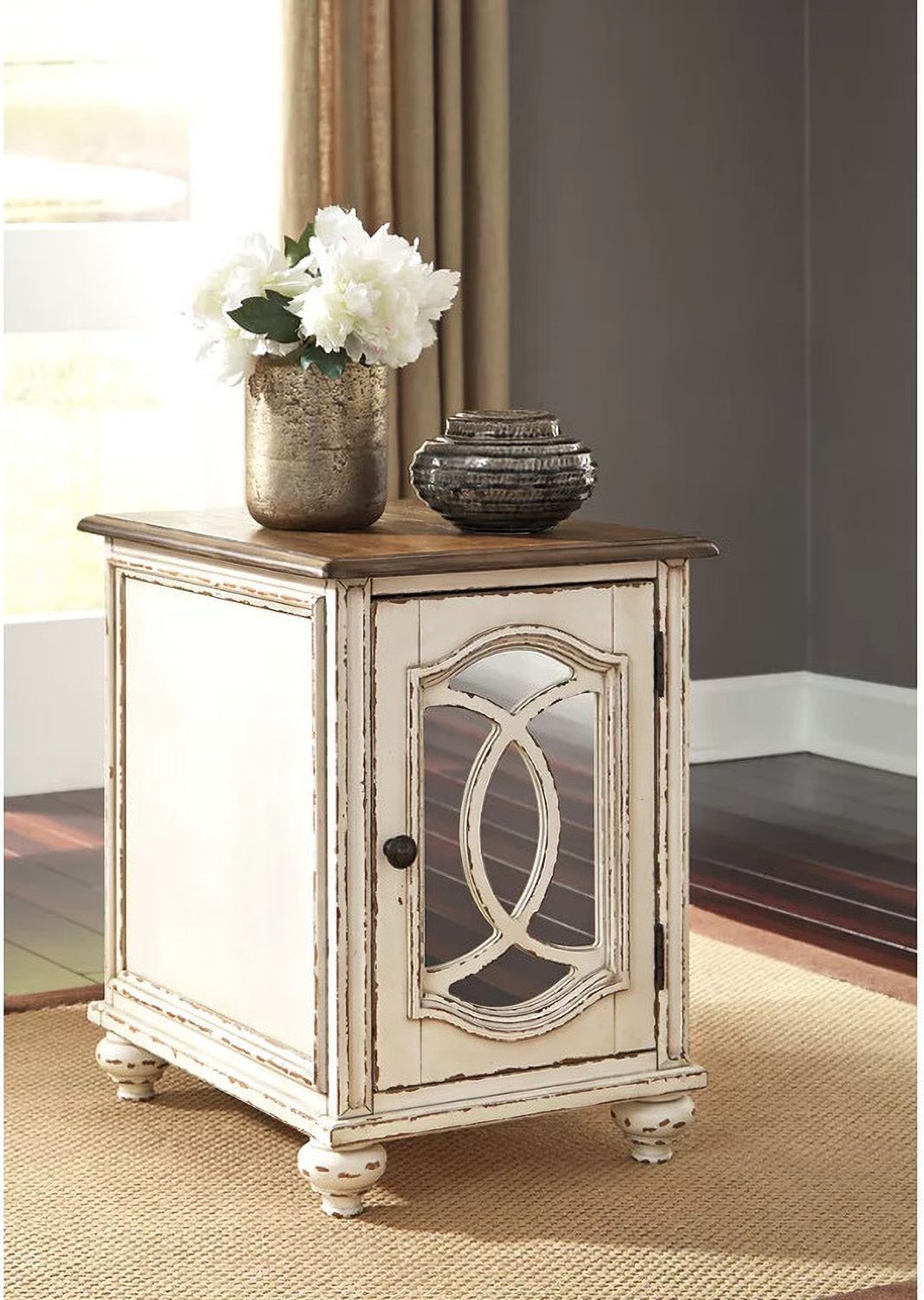 Realyn White and Brown Chair Side End Table T7437
