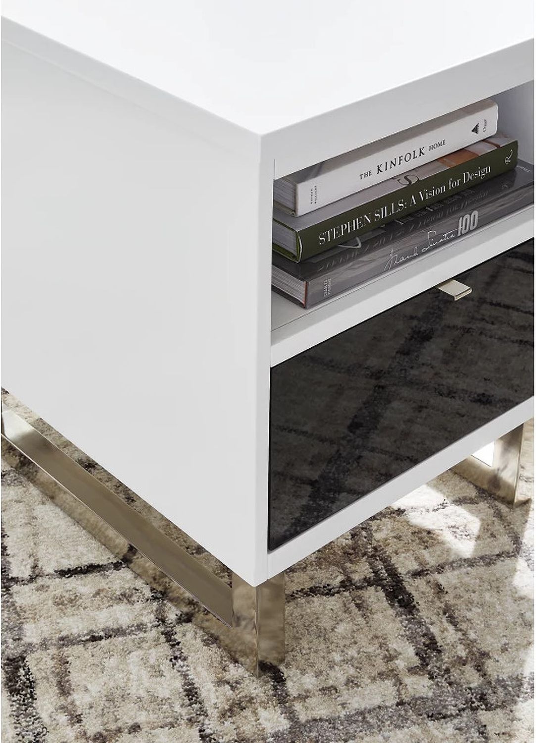 Gardoni Chairside End Table In White And Black T7567