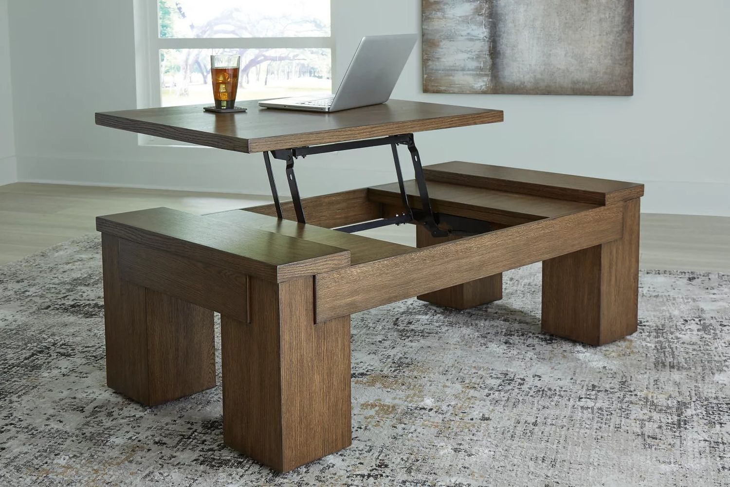 Rosswain Lift-Top Coffee Table In Warm Brown T7639