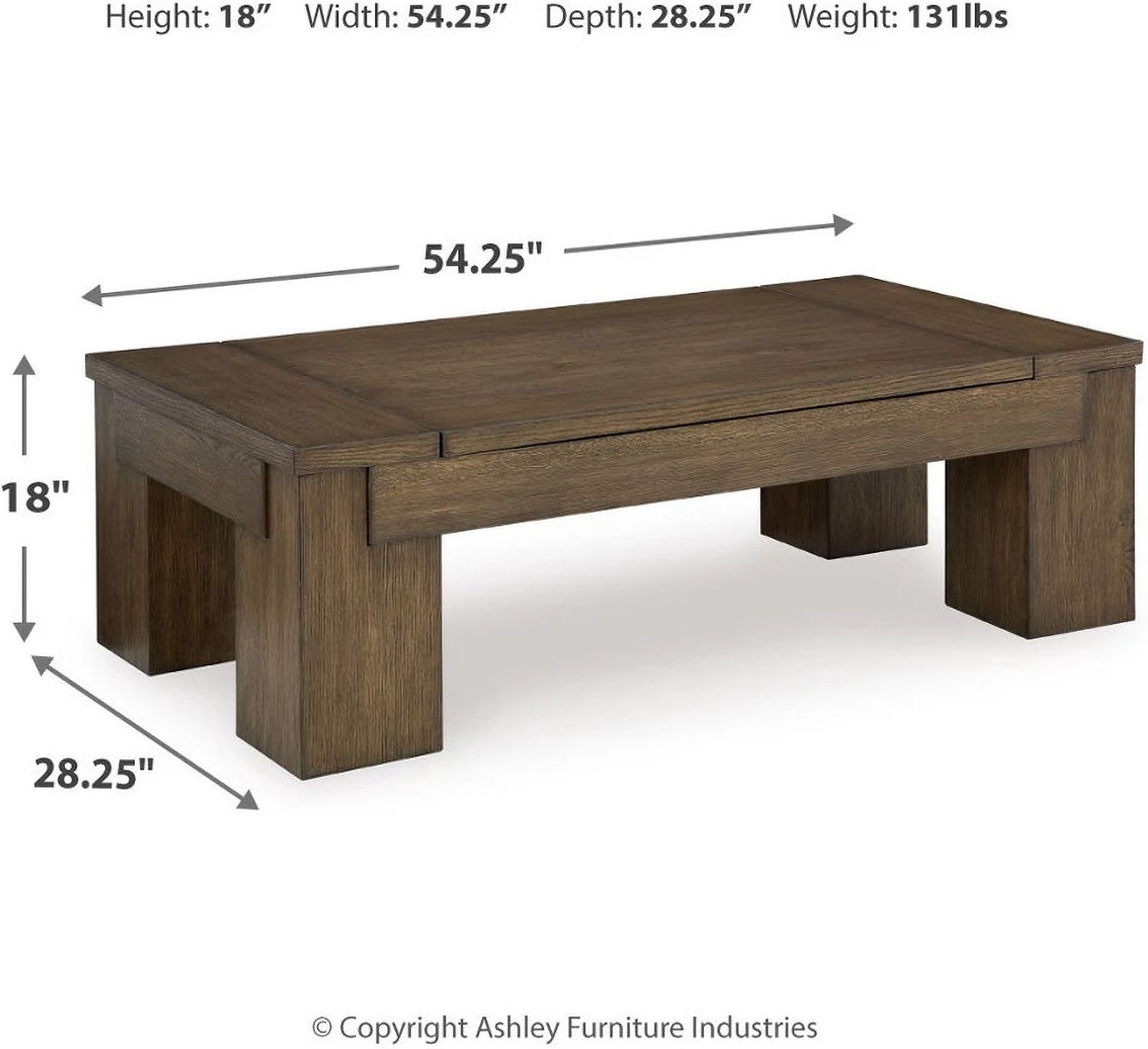Rosswain Lift-Top Coffee Table In Warm Brown T7639