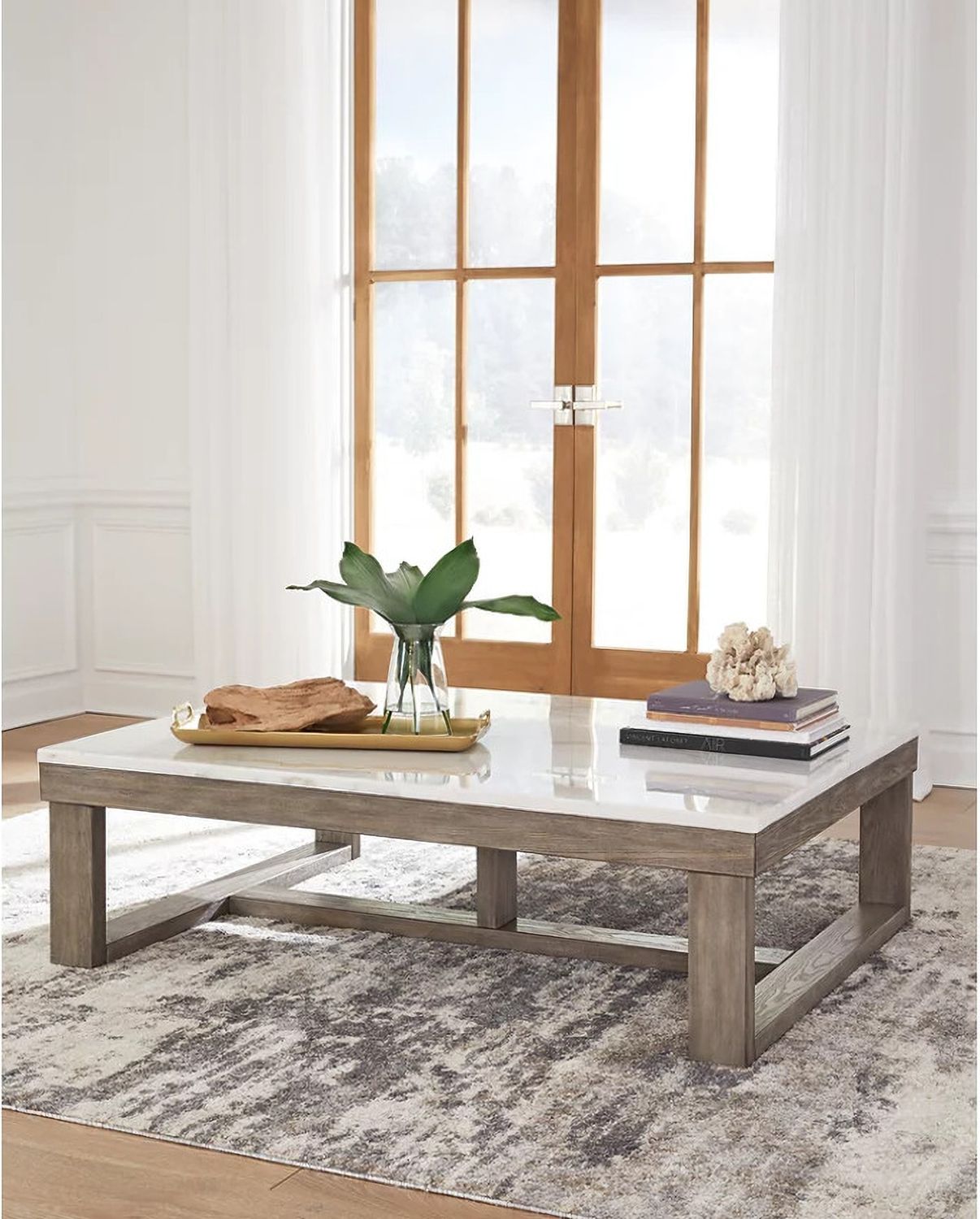 Loyaska Brown And Ivory Rectangular Cocktail Table T7891