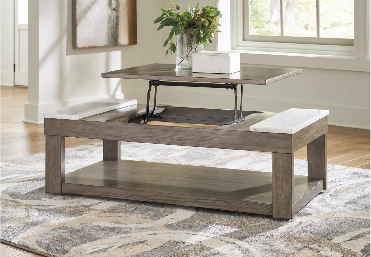 Loyaska Lift-Top Coffee Table In White and Brown T8549