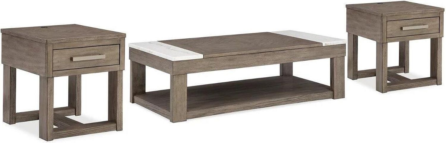 Loyaska Occasional Table Set In Grayish Brown and White T854T1