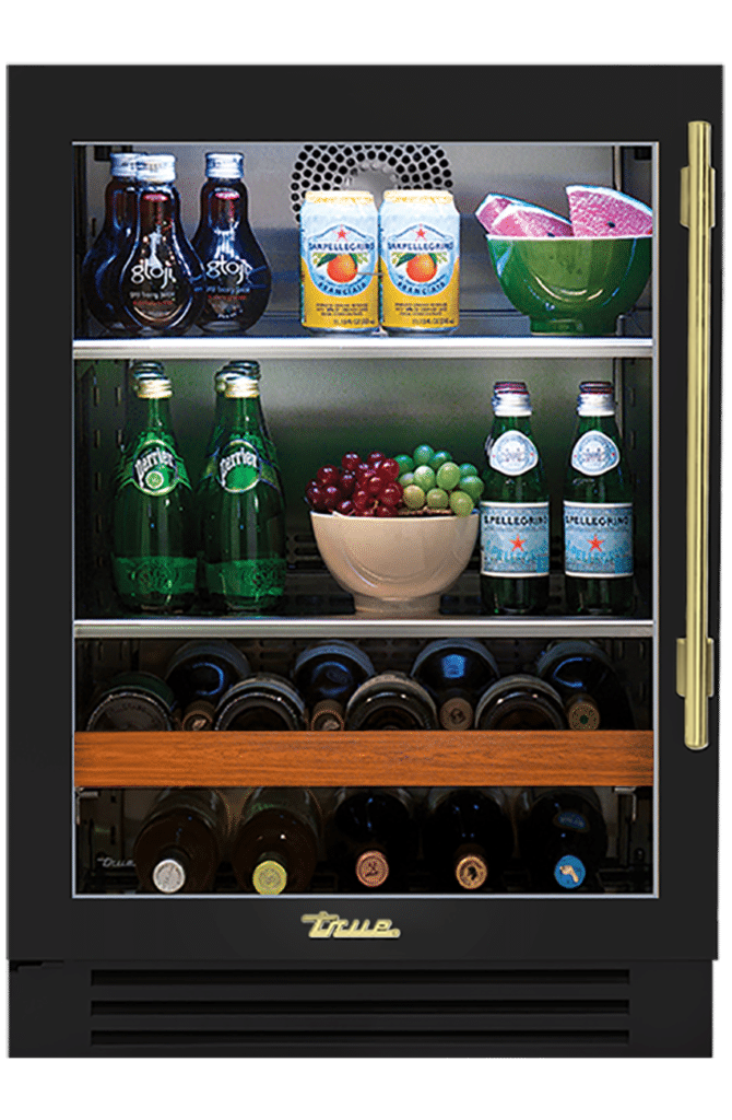 Undercounter Beverage Center, Left Hinged, Gloss Black, Brass Hardware TBC24LOGCDSK044H01