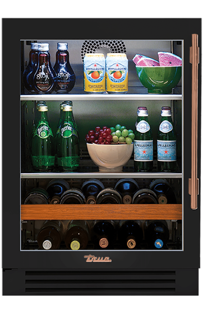 Undercounter Beverage Center, Left Hinged, Gloss Black, Copper Hardware TBC24LOGCDSK044H03