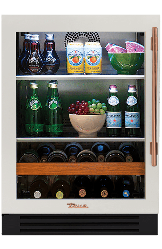 Undercounter Beverage Center, Left Hinged, Antique White, Copper Hardware TBC24LOGCDSK050H03