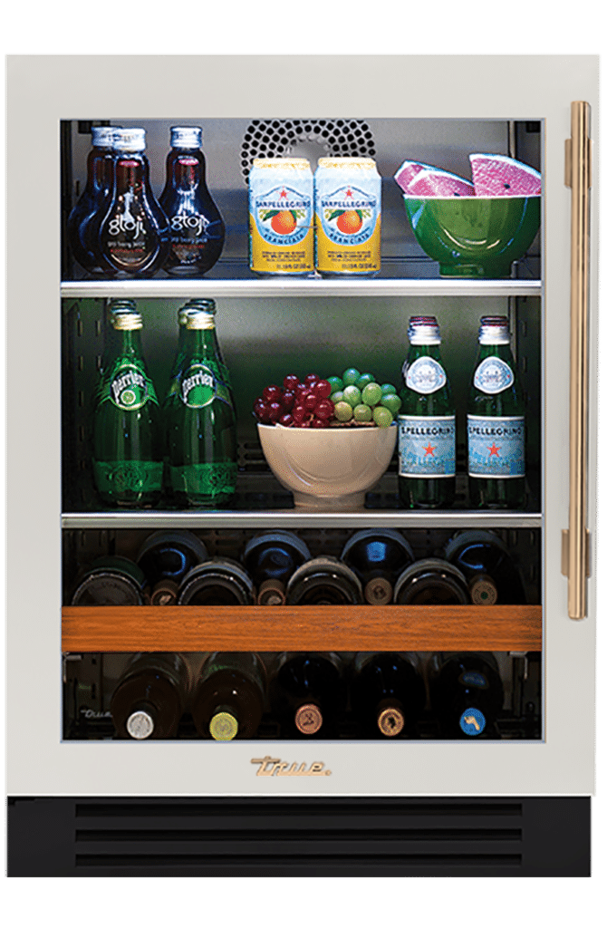 Undercounter Beverage Center, Left Hinged, Antique White, Gold Hardware TBC24LOGCDSK050H08