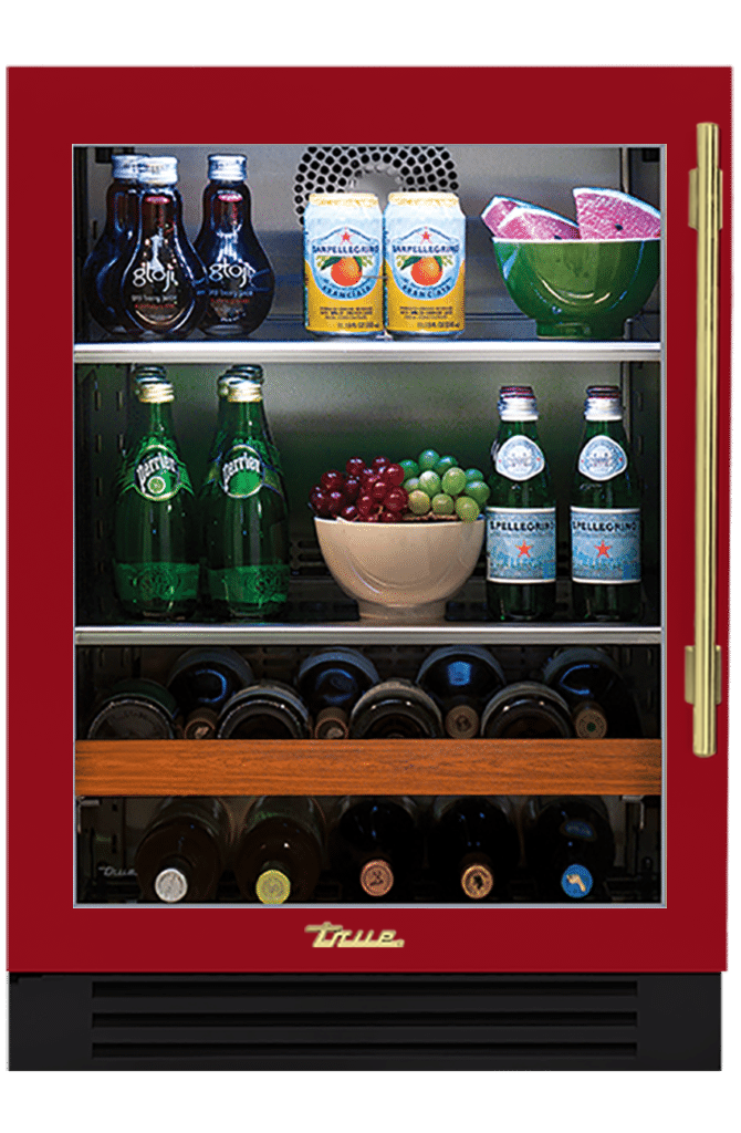 Undercounter Beverage Center, Left Hinged, Crimson, Brass Hardware TBC24LOGCDSK193H01