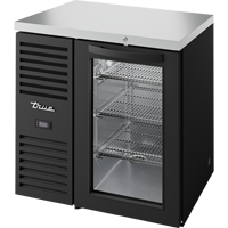 Reach-In Single Zone Refrigerator with Left Side Refrigeration System. Black Exterior and Glass Swing Doors TBR32RISZ1LBG1
