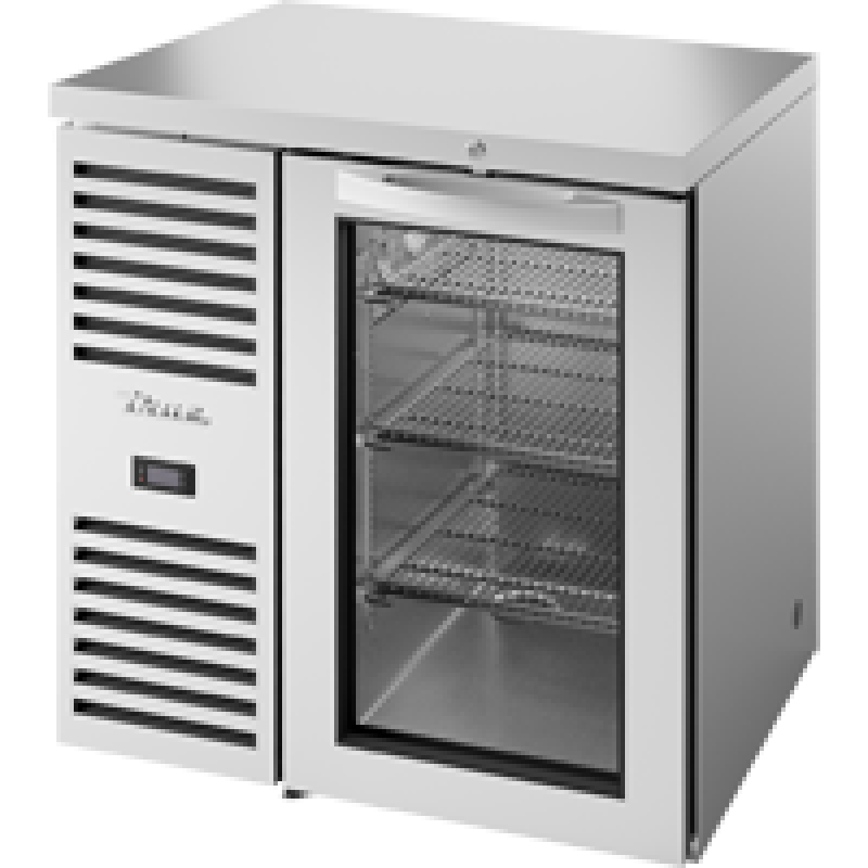 Reach-In Single Zone Refrigerator with Left Side Refrigeration System. Stainless Exterior and Glass Swing Doors TBR32RISZ1LSG1