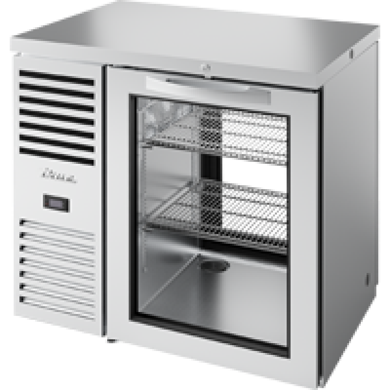 Pass-Thru Single Zone Refrigerator with Left Side Refrigeration System. Stainless Exterior and Glass Swing Doors TBR36PTSZ1LSGG1