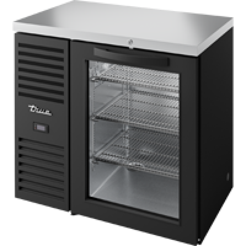 Reach-In Single Zone Refrigerator with Left Side Refrigeration System. Black Exterior and Glass Swing Doors TBR36RISZ1LBG1