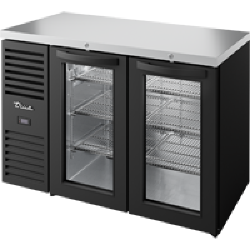 Reach-In Single Zone Refrigerator with Left Side Refrigeration System. Black Exterior and Glass Swing Doors TBR48RISZ1LBGG1
