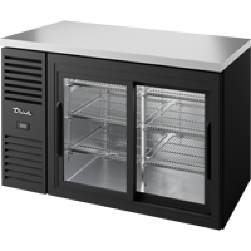 Reach-In Single Zone Refrigerator with Left Side Refrigeration System. Black Exterior and Glass Slide Doors TBR52RISZ1LB111