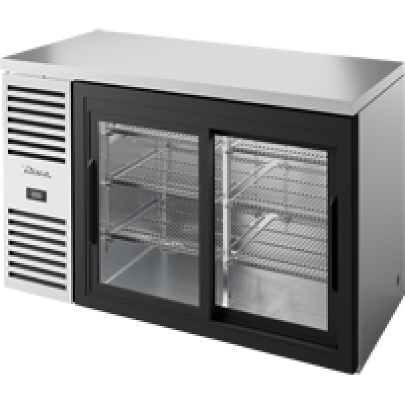 Reach-In Single Zone Refrigerator with Left Side Refrigeration System. Stainless Exterior and Glass Slide Doors TBR52RISZ1LS111