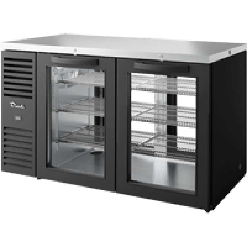 Pass-Thru Single Zone Refrigerator with Left Side Refrigeration System. Black Exterior and Glass Swing Doors TBR60PTSZ1LBGGGG1
