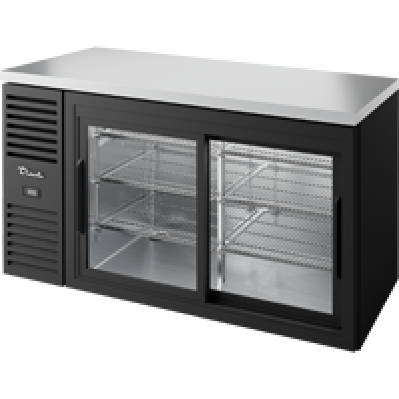 Reach-In Single Zone Refrigerator with Left Side Refrigeration System. Black Exterior and Glass Slide Doors TBR60RISZ1LB111