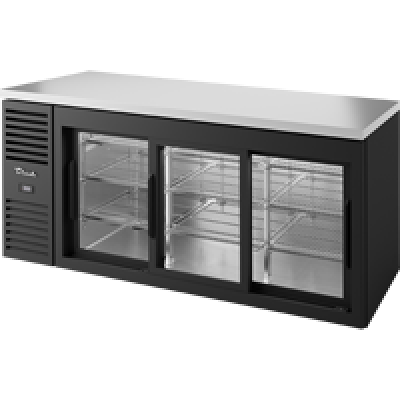 Reach-In Single Zone Refrigerator with Left Side Refrigeration System. Black Exterior and Glass Slide Doors TBR72RISZ1LB1111