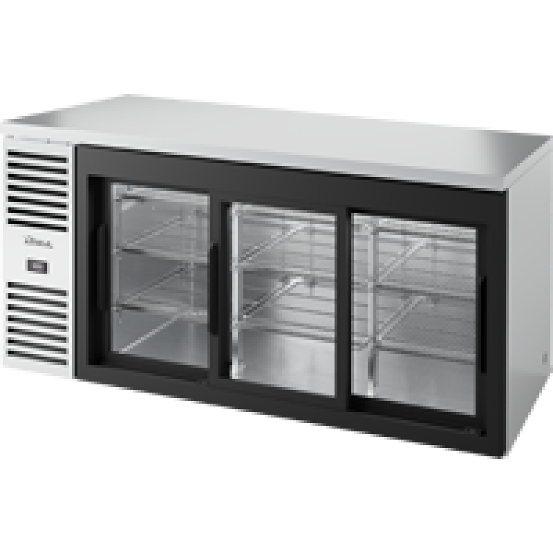 Reach-In Single Zone Refrigerator with Left Side Refrigeration System. Stainless Exterior and Glass Slide Doors TBR72RISZ1LS1111