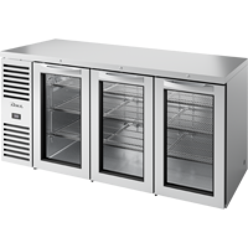 Reach-In Single Zone Refrigerator with Left Side Refrigeration System. Stainless Exterior and Glass Swing Doors TBR72RISZ1LSGGG1