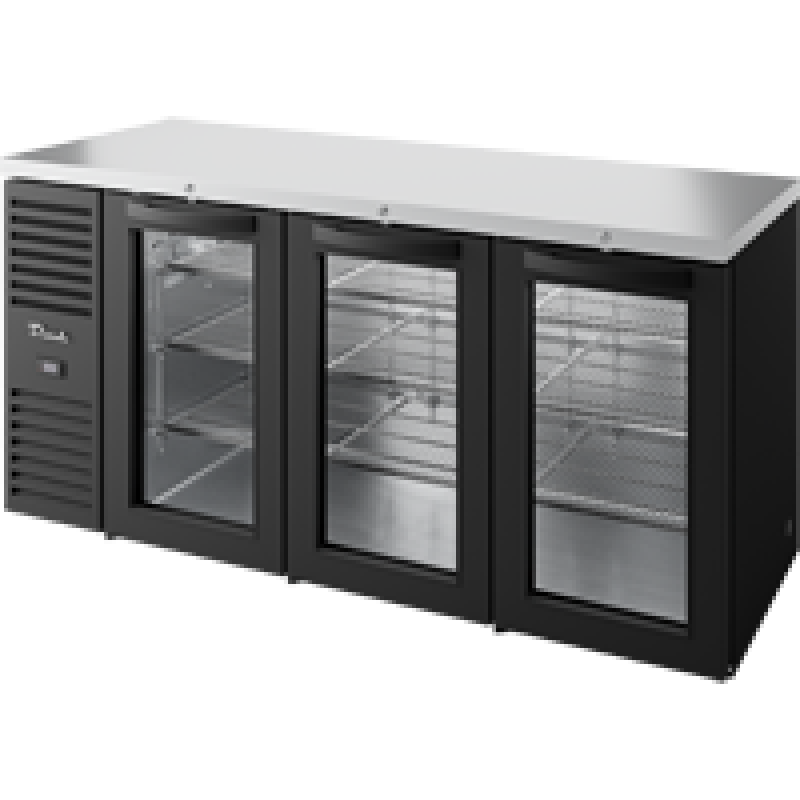 Reach-In Single Zone Refrigerator with Left Side Refrigeration System. Black Exterior and Glass Swing Doors TBR84RISZ1LBGGG1