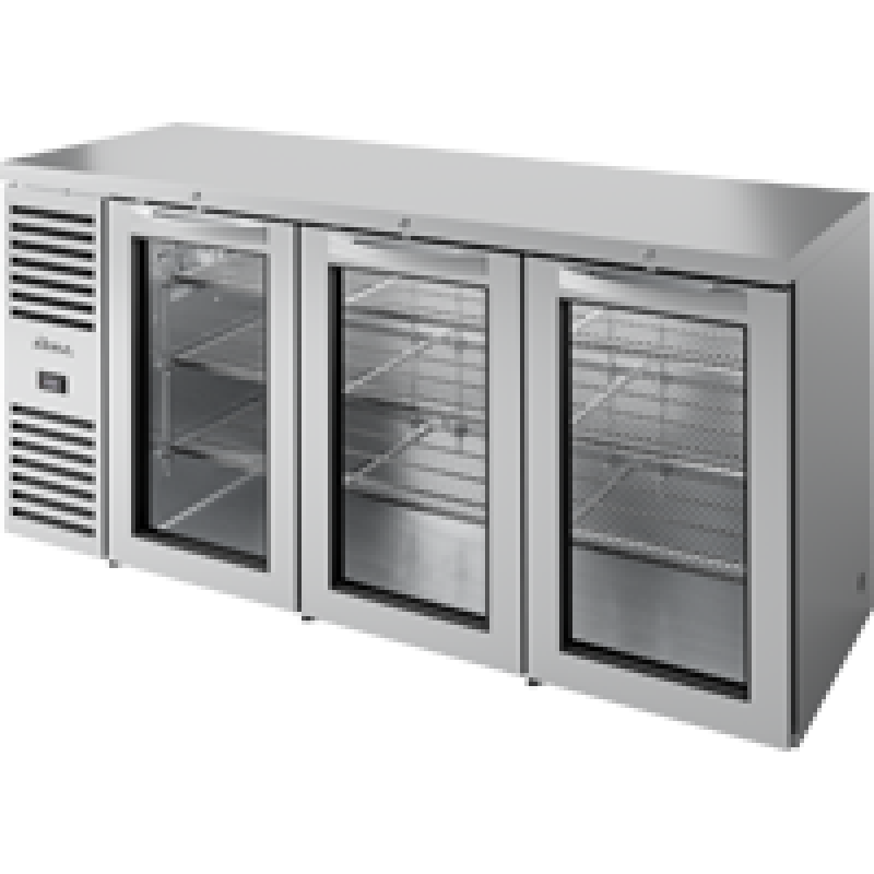 Reach-In Single Zone Refrigerator with Left Side Refrigeration System. Stainless Exterior and Glass Swing Doors TBR84RISZ1LSGGG1