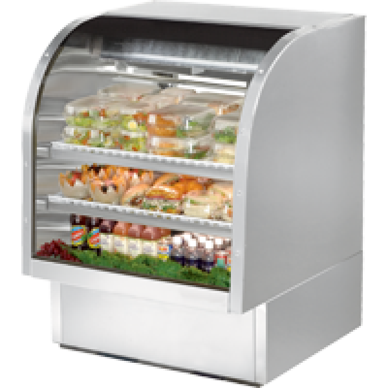 Stainless Steel Curved Glass Refrigerated Deli Case with Hydrocarbon Refrigerant and LED Lighting TCGG36SHCLD