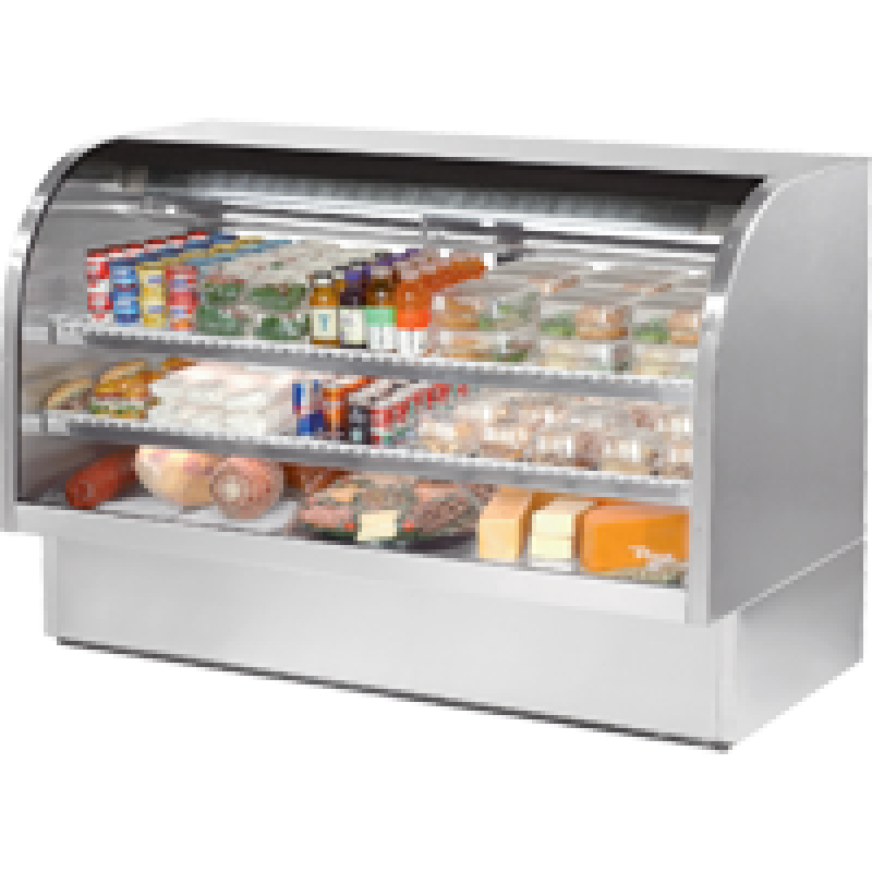 Stainless Steel Curved Glass Refrigerated Deli Case Hydrocarbon Refrigerant and LED Lighting TCGG72SHCLD