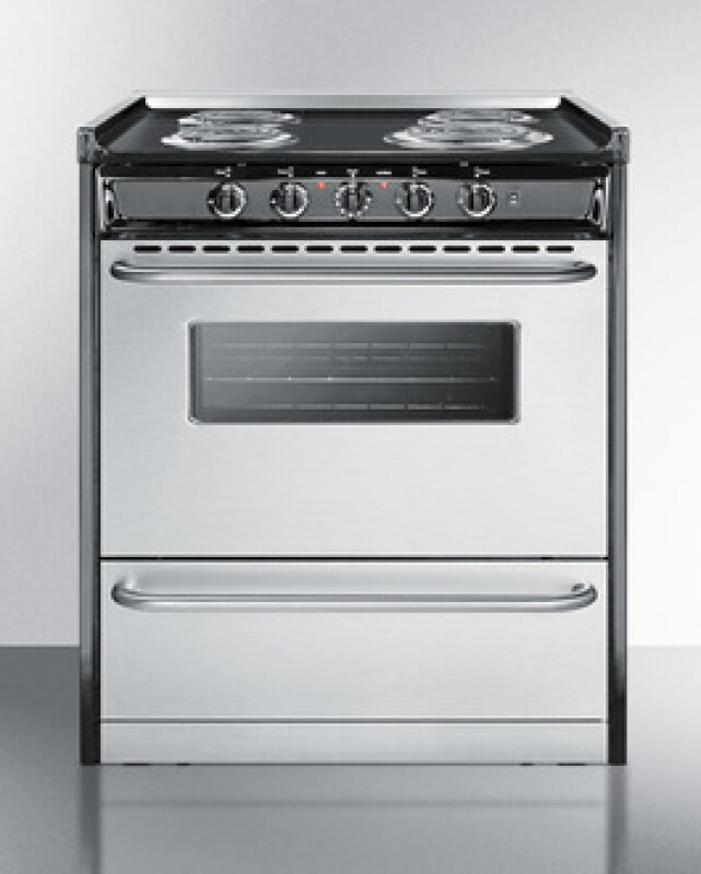 Summit 30" Wide Electric Coil Range Stainless Steel TEM210BRWY Picture 1