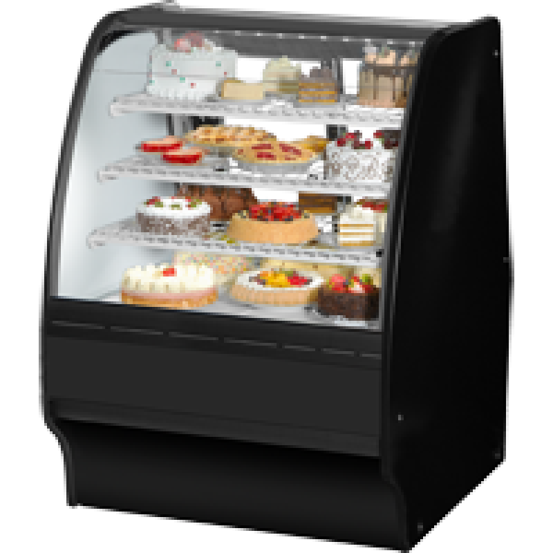 Fixed Front Curved Glass, Solid Colored End Refrigerator with Black Exterior and White Interior TGMR36SCSCBW