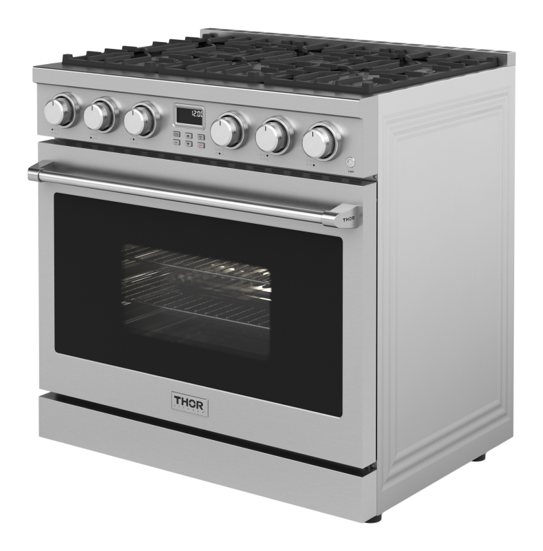 36 Inch Contemporary Professional Gas Range In Stainless Steel Thor Kitchen ARG36
