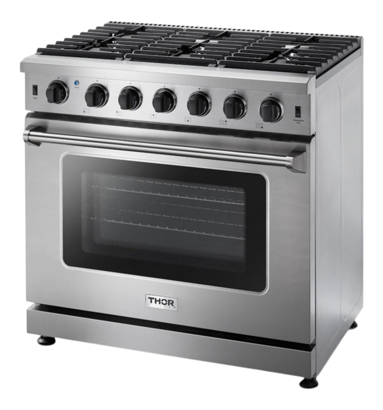 36 Inch Freestanding Gas Range, 6 Burner Convection Oven Thor Kitchen LRG3601U