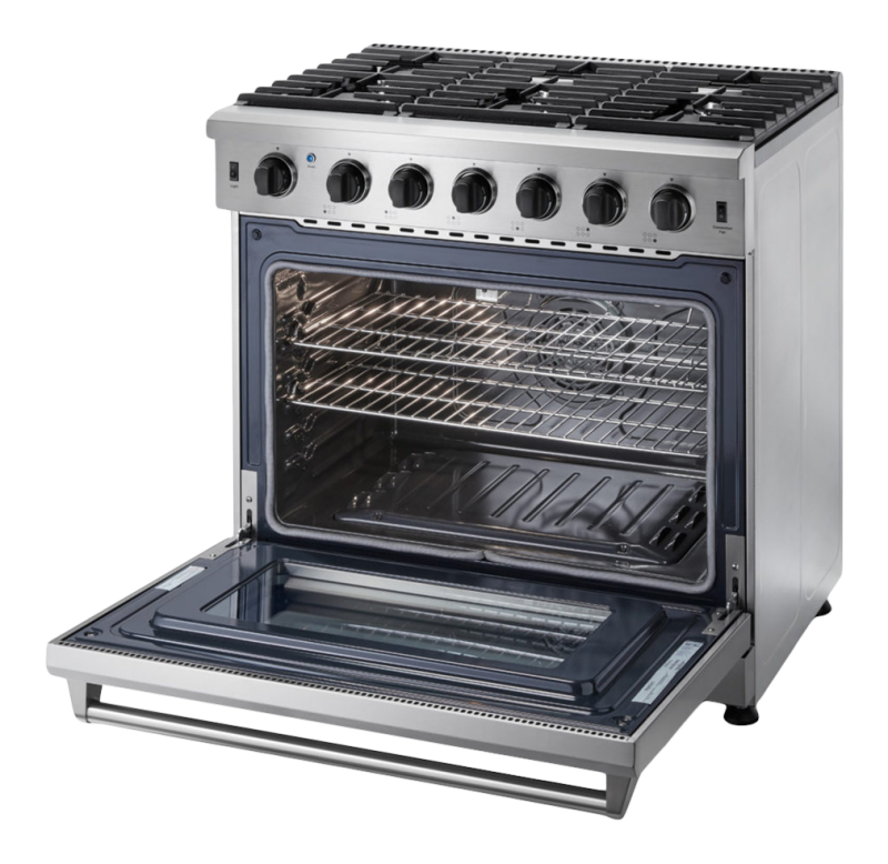 36 Inch Freestanding Gas Range, 6 Burner Convection Oven Thor Kitchen LRG3601U