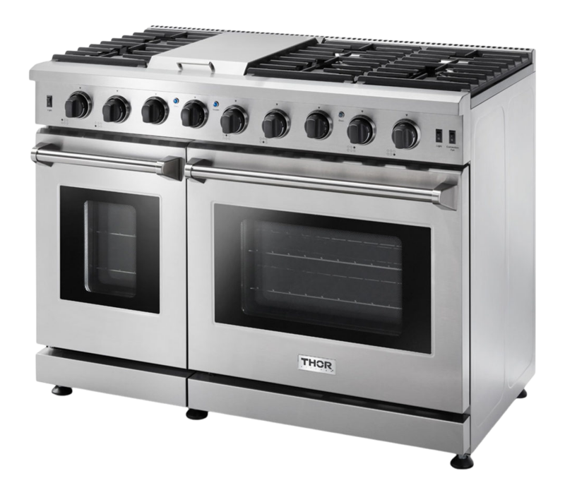 48 Inch Gas Range, 6 Burner Griddle Double Oven Thor Kitchen LRG4807U