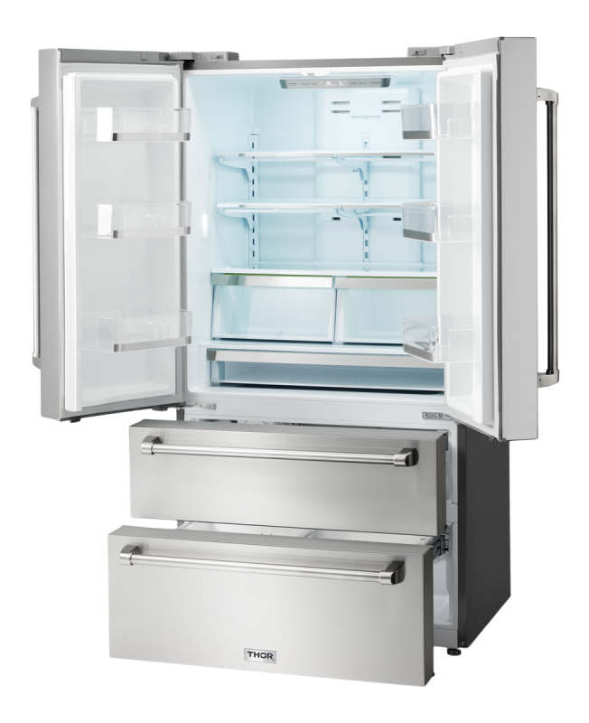36 Inch Professional French Door Refrigerator With Freezer Drawers Thor Kitchen TRF3602