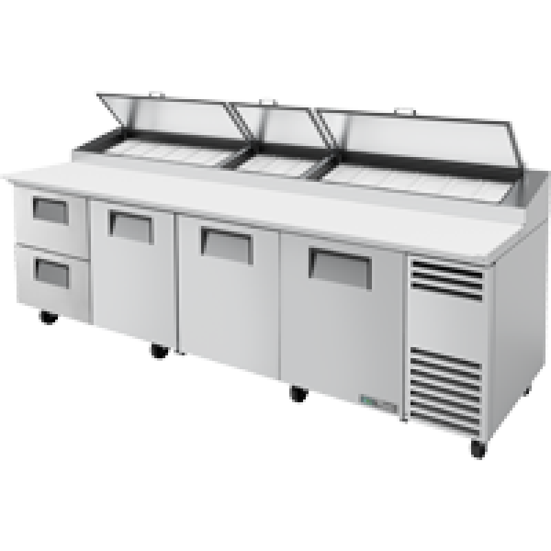 Solid Doors & Drawers Pizza Prep Table with Angled Top and Hydrocarbon Refrigerant TPPAT119D2HC
