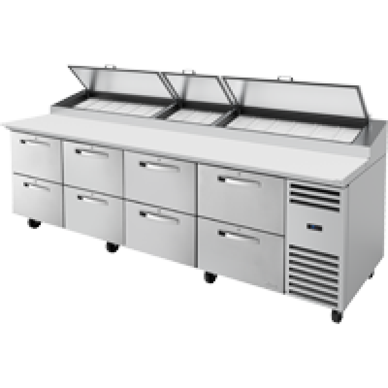 Solid Drawers Pizza Prep Table with Angled Top and Hydrocarbon Refrigerant~Spec Package 3 TPPAT119D8HCSPEC3