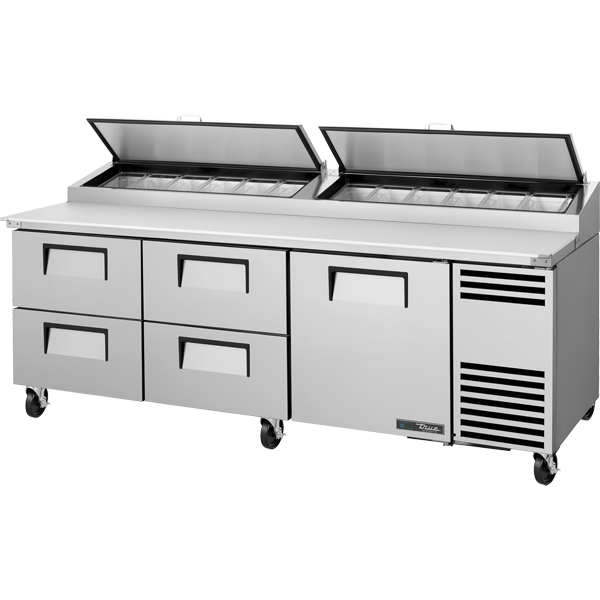 Solid Door & Drawers Pizza Prep Table with Angled Top Version 2 and Hydrocarbon Refrigerant TPPAT293D4HC