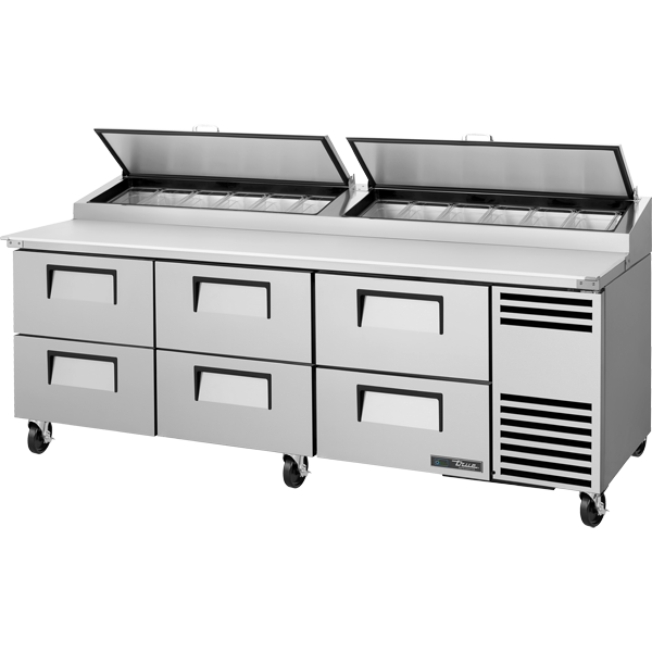 Solid Drawers Pizza Prep Table with Angled Top Version 2 and Hydrocarbon Refrigerant TPPAT293D6HC
