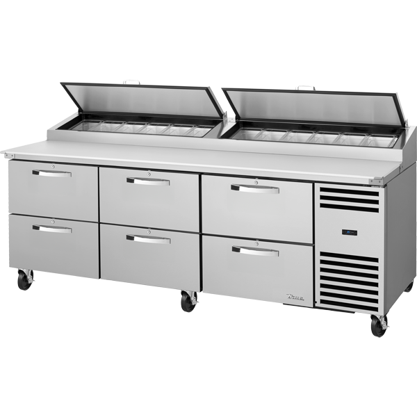 Solid Drawers Pizza Prep Table with Angled Top and Hydrocarbon Refrigerant~Spec Package 3 TPPAT293D6HCSPEC3