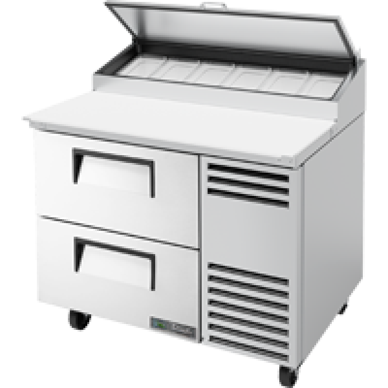 Solid Drawers Pizza Prep Table with Angled Top and Hydrocarbon Refrigerant TPPAT44D2HC