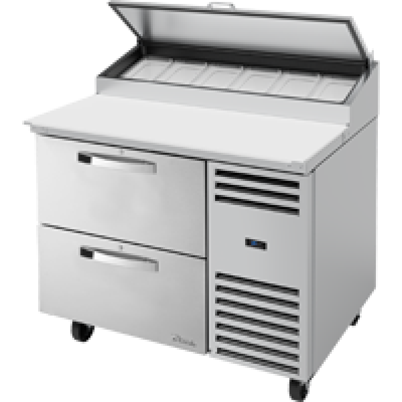 Solid Drawers Pizza Prep Table with Angled Top and Hydrocarbon Refrigerant~Spec Package 3 TPPAT44D2HCSPEC3