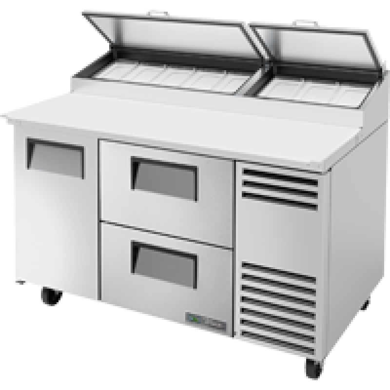 Solid Door & Drawers Pizza Prep Table with Angled Top and Hydrocarbon Refrigerant TPPAT60D2HC