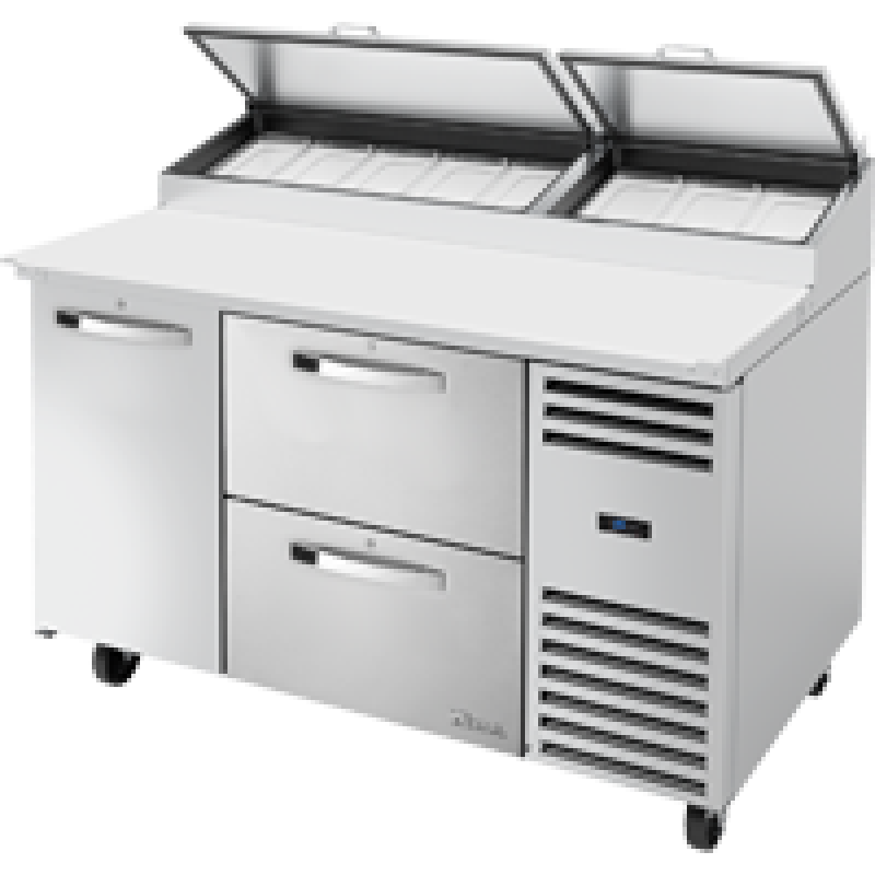 Solid Door & Drawers Pizza Prep Table with Angled Top and Hydrocarbon Refrigerant~Spec Package 3 TPPAT60D2HCSPEC3