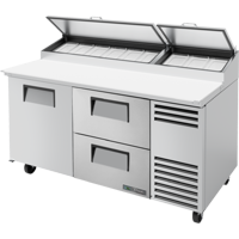 Solid Door & Drawers Pizza Prep Table with Angled Top and Hydrocarbon Refrigerant TPPAT67D2HC