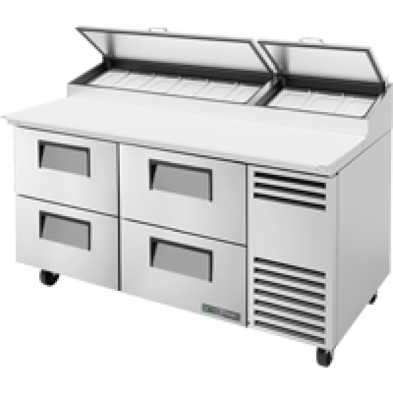 Solid Drawers Pizza Prep Table with Angled Top and Hydrocarbon Refrigerant TPPAT67D4HC