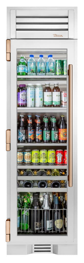 Beverage Column, Left Hinged, Matte White, Copper Hardware TR24BEVLSGA030H03